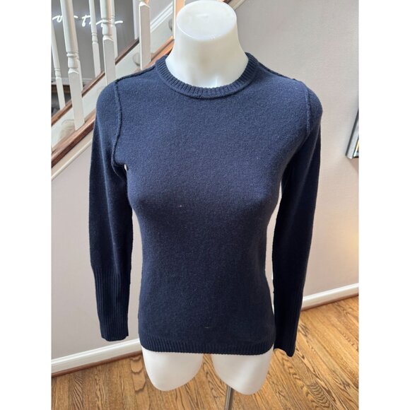 NWT Autumn Cashmere Frayed Raw Edge Crew Sweater Navy Blue Size XS - Picture 1 of 4